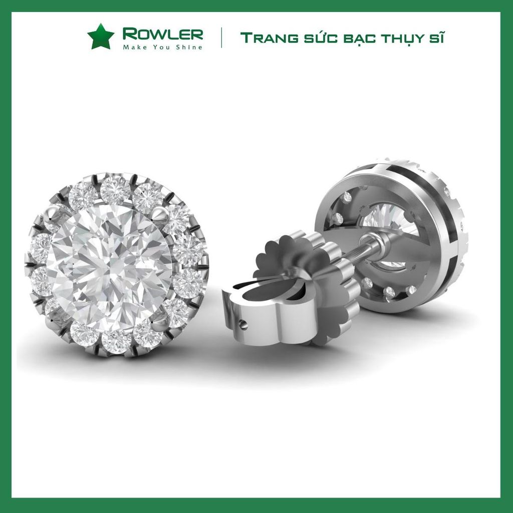Bông tai bạc nữ Thụy Sĩ HALO đính đá Moissanite 6.0ly ROWLER EH000839