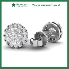 Bông tai bạc nữ Thụy Sĩ HALO đính đá Moissanite 6.0ly ROWLER EH000839