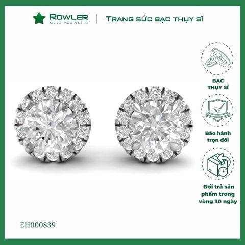 Bông tai bạc nữ Thụy Sĩ HALO đính đá Moissanite 6.0ly ROWLER EH000839