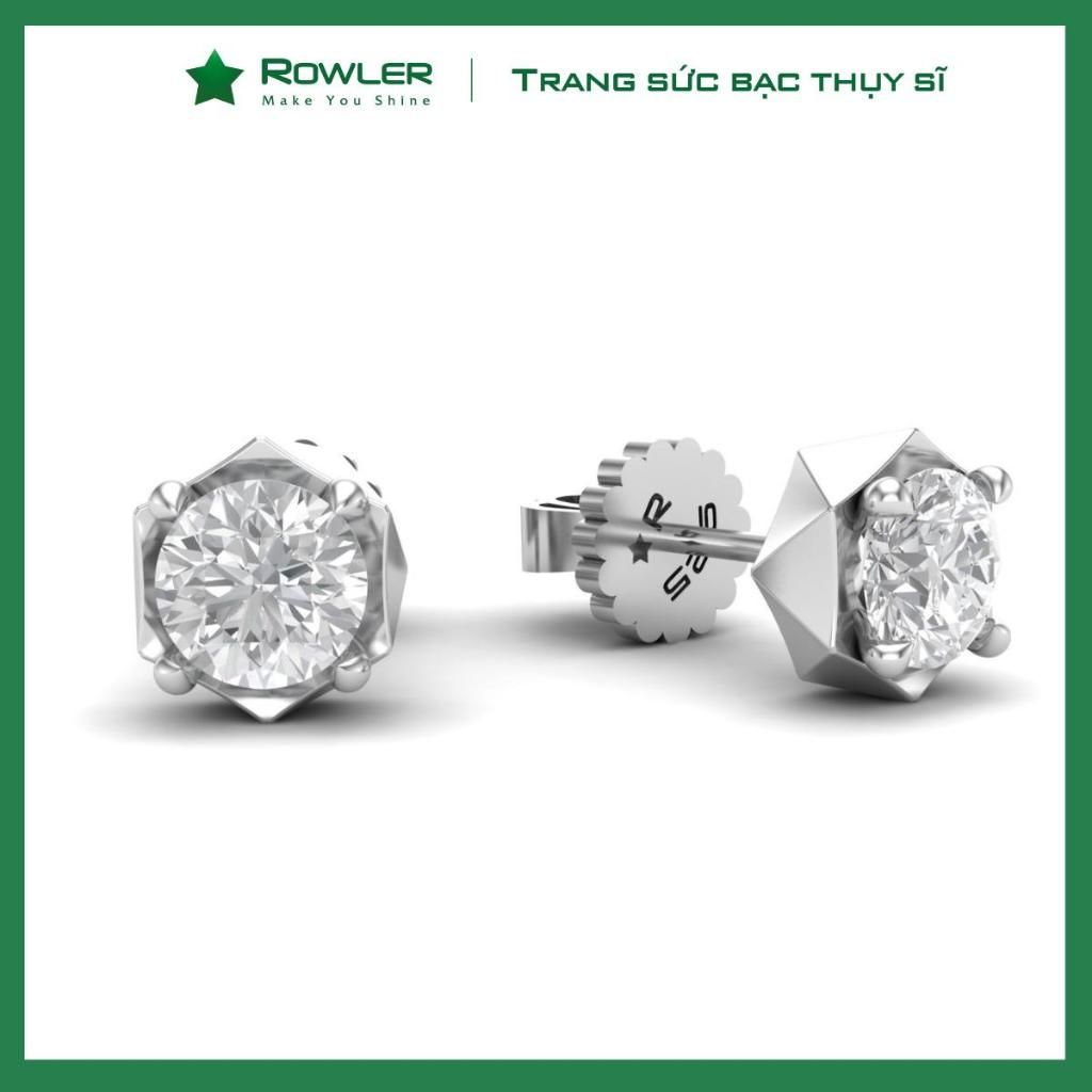 Bông tai bạc Thụy Sĩ  viền chấu bao cách điệu đính đá Moissanite 5.0ly ROWLER EH000846
