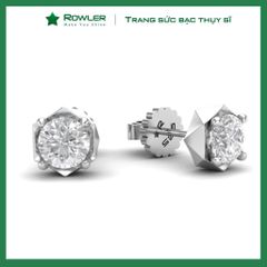 Bông tai bạc Thụy Sĩ  viền chấu bao cách điệu đính đá Moissanite 5.0ly ROWLER EH000846