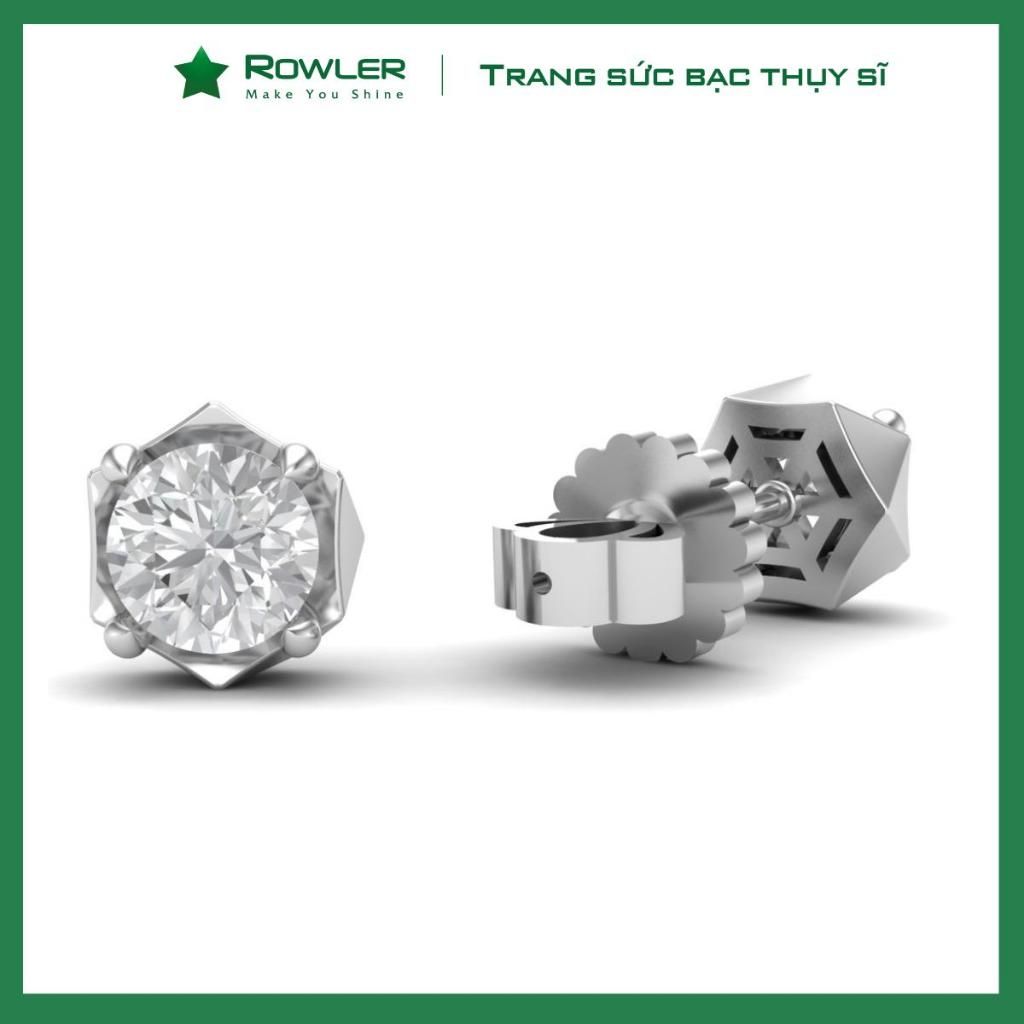 Bông tai bạc Thụy Sĩ  viền chấu bao cách điệu đính đá Moissanite 5.0ly ROWLER EH000846