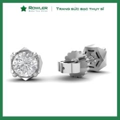 Bông tai bạc Thụy Sĩ  viền chấu bao cách điệu đính đá Moissanite 5.0ly ROWLER EH000846