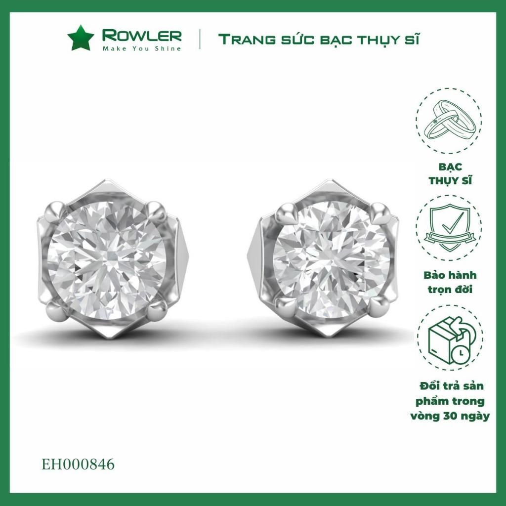 Bông tai bạc Thụy Sĩ  viền chấu bao cách điệu đính đá Moissanite 5.0ly ROWLER EH000846