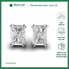 Bông tai bạc nữ đính đá Moissanite chữ nhật ROWLER EH000849