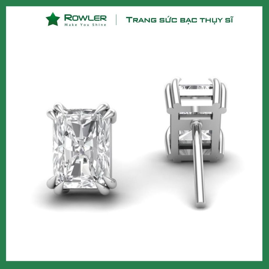 Bông tai bạc nữ đính đá Moissanite chữ nhật ROWLER EH000849