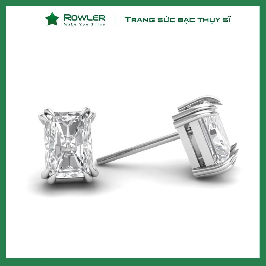 Bông tai bạc nữ đính đá Moissanite chữ nhật ROWLER EH000849