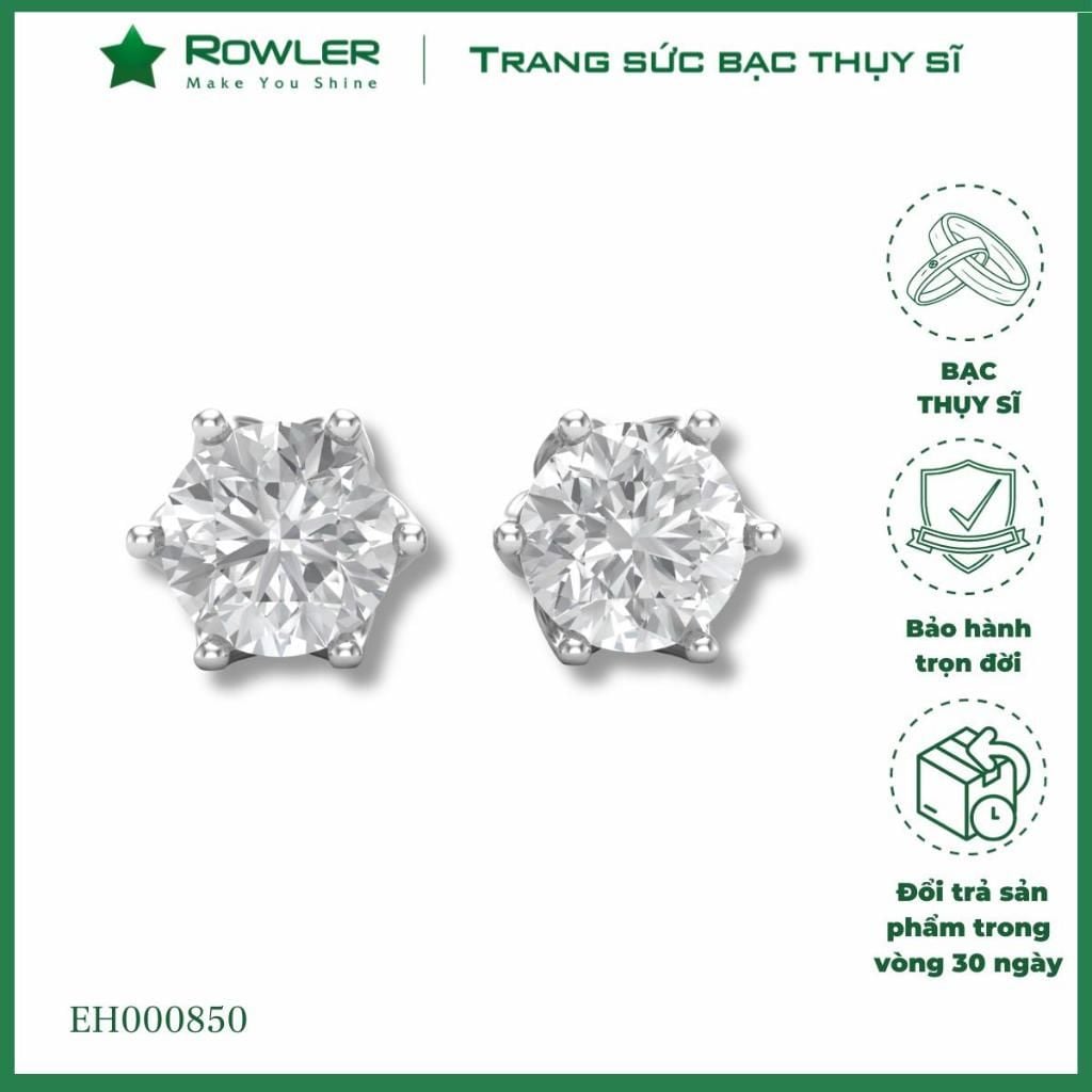 Bông tai bạc nữ Thụy Sĩ 6 chấu đính đá Moissanite 7.0 ly ROWLER EH000850