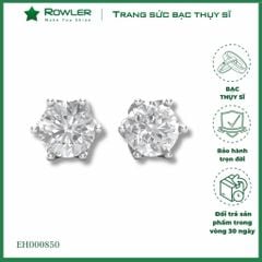 Bông tai bạc nữ Thụy Sĩ 6 chấu đính đá Moissanite 7.0 ly ROWLER EH000850