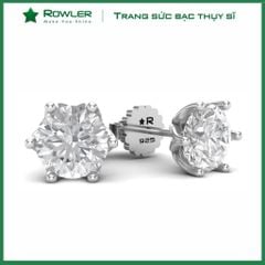 Bông tai bạc nữ Thụy Sĩ 6 chấu đính đá Moissanite 7.0 ly ROWLER EH000850