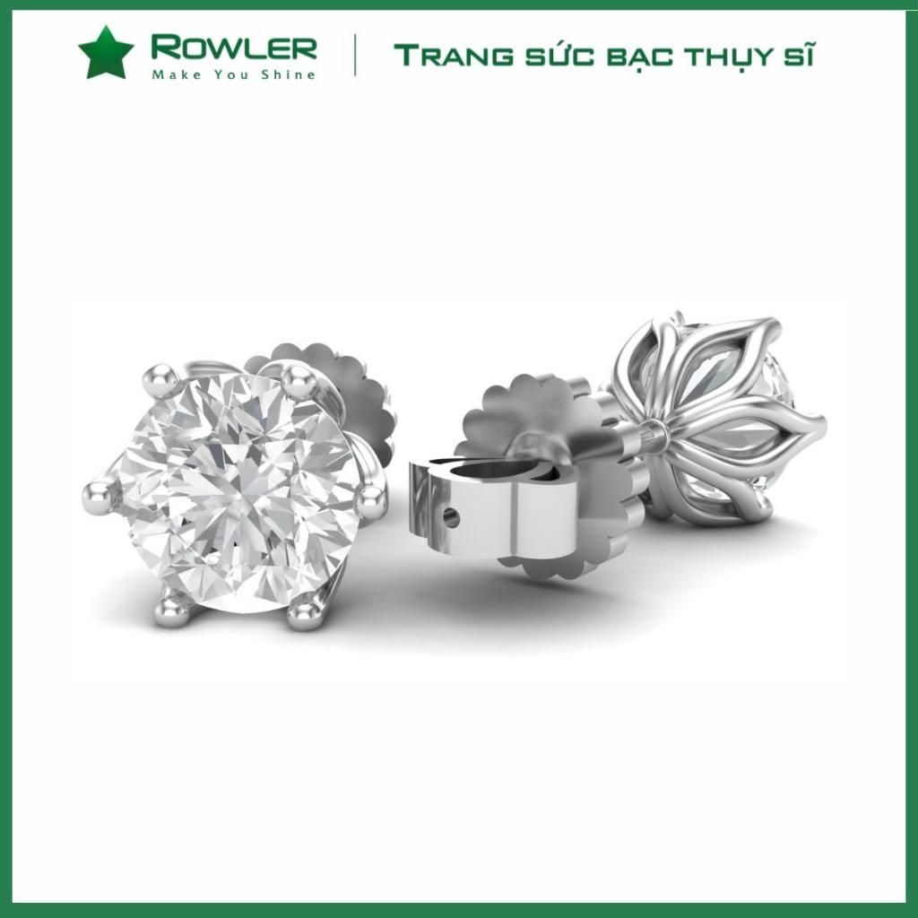 Bông tai bạc nữ Thụy Sĩ 6 chấu đính đá Moissanite 7.0 ly ROWLER EH000850