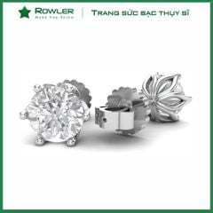 Bông tai bạc nữ Thụy Sĩ 6 chấu đính đá Moissanite 7.0 ly ROWLER EH000850