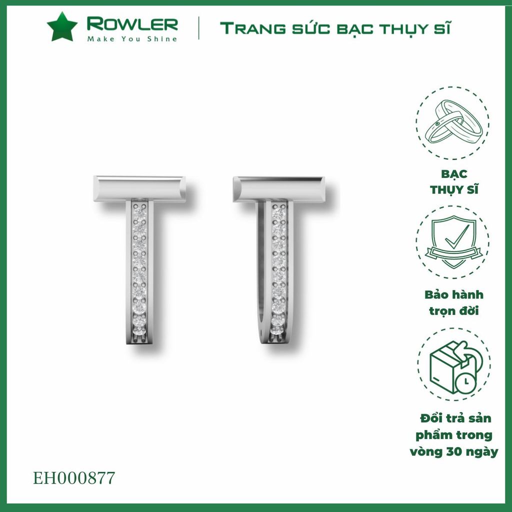 Bông tai bạc họa tiết hình ổ khóa đính đá Moissanite ROWLER EH000877