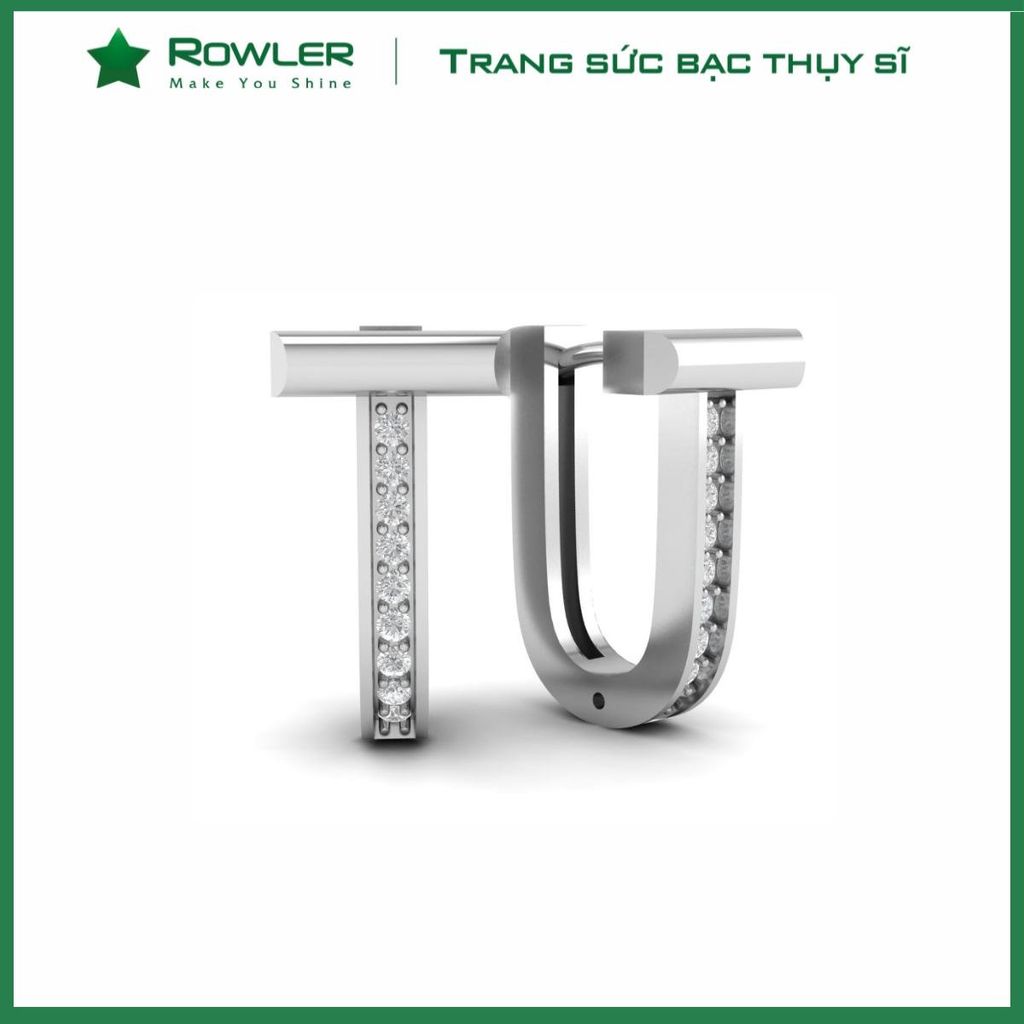 Bông tai bạc họa tiết hình ổ khóa đính đá Moissanite ROWLER EH000877
