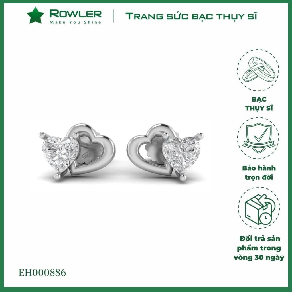 Bông tai nữ bạc Thụy Sĩ trái tim đôi đính đá Moissanite 4.0ly ROWLER