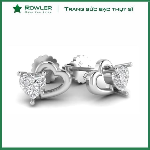 Bông tai nữ bạc Thụy Sĩ trái tim đôi đính đá Moissanite 4.0ly ROWLER