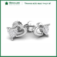 Bông tai nữ bạc Thụy Sĩ trái tim đôi đính đá Moissanite 4.0ly ROWLER