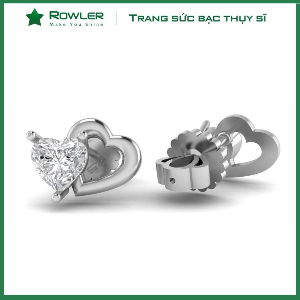 Bông tai nữ bạc Thụy Sĩ trái tim đôi đính đá Moissanite 4.0ly ROWLER