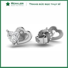 Bông tai nữ bạc Thụy Sĩ trái tim đôi đính đá Moissanite 4.0ly ROWLER