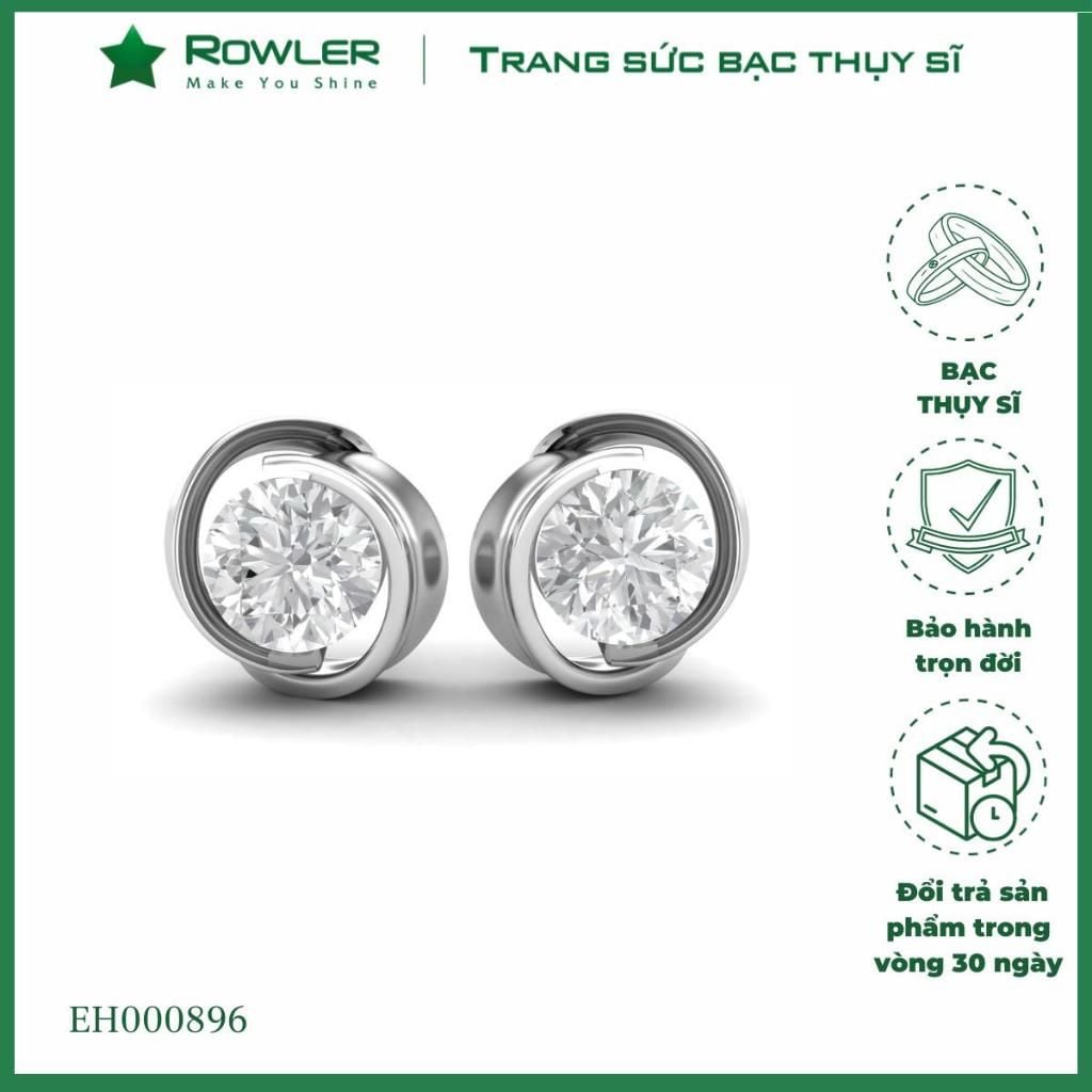 Bông tai nữ bạc Thụy Sĩ chấu bao đính đá Moissanite 5.0ly ROWLER EH000896