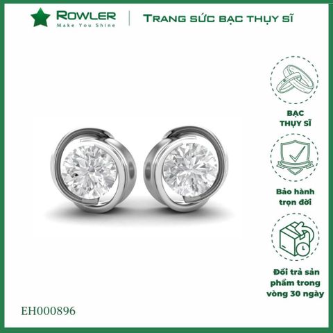 Bông tai nữ bạc Thụy Sĩ chấu bao đính đá Moissanite 5.0ly ROWLER EH000896
