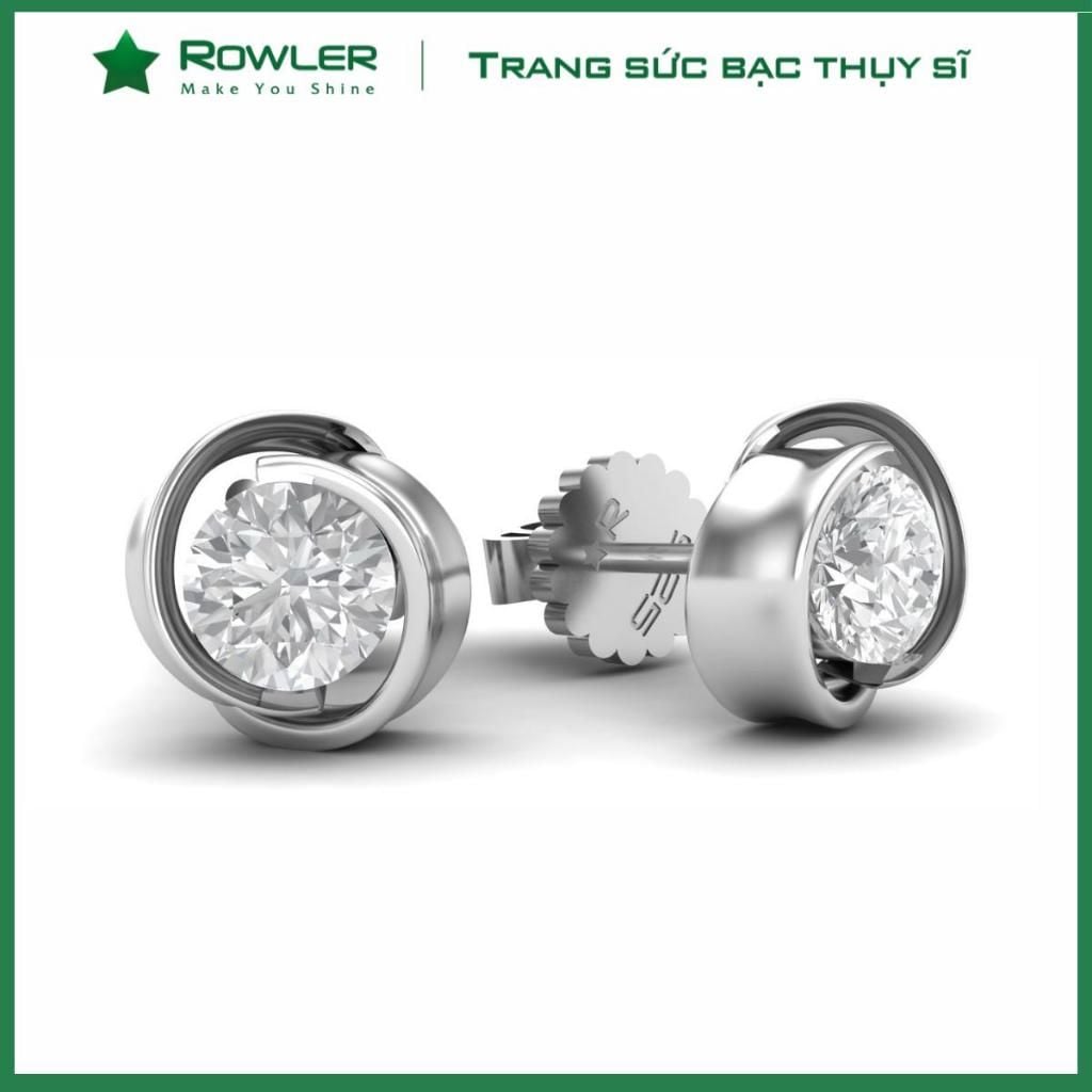 Bông tai nữ bạc Thụy Sĩ chấu bao đính đá Moissanite 5.0ly ROWLER EH000896
