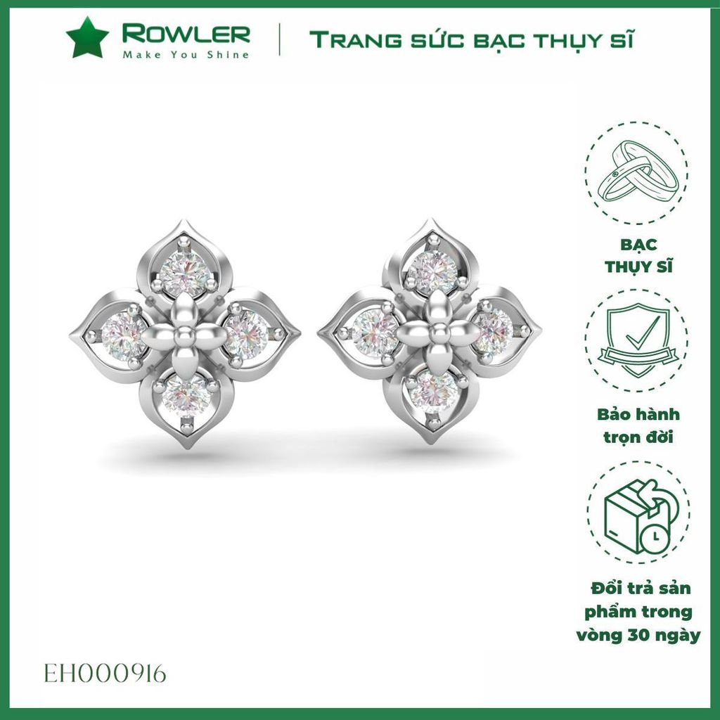Bông tai nữ bạc Thụy Sỹ họa tiết hoa Lilac đính đá Moissanite 2.0ly ROWLER EH000916
