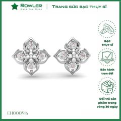 Bông tai nữ bạc Thụy Sỹ họa tiết hoa Lilac đính đá Moissanite 2.0ly ROWLER EH000916