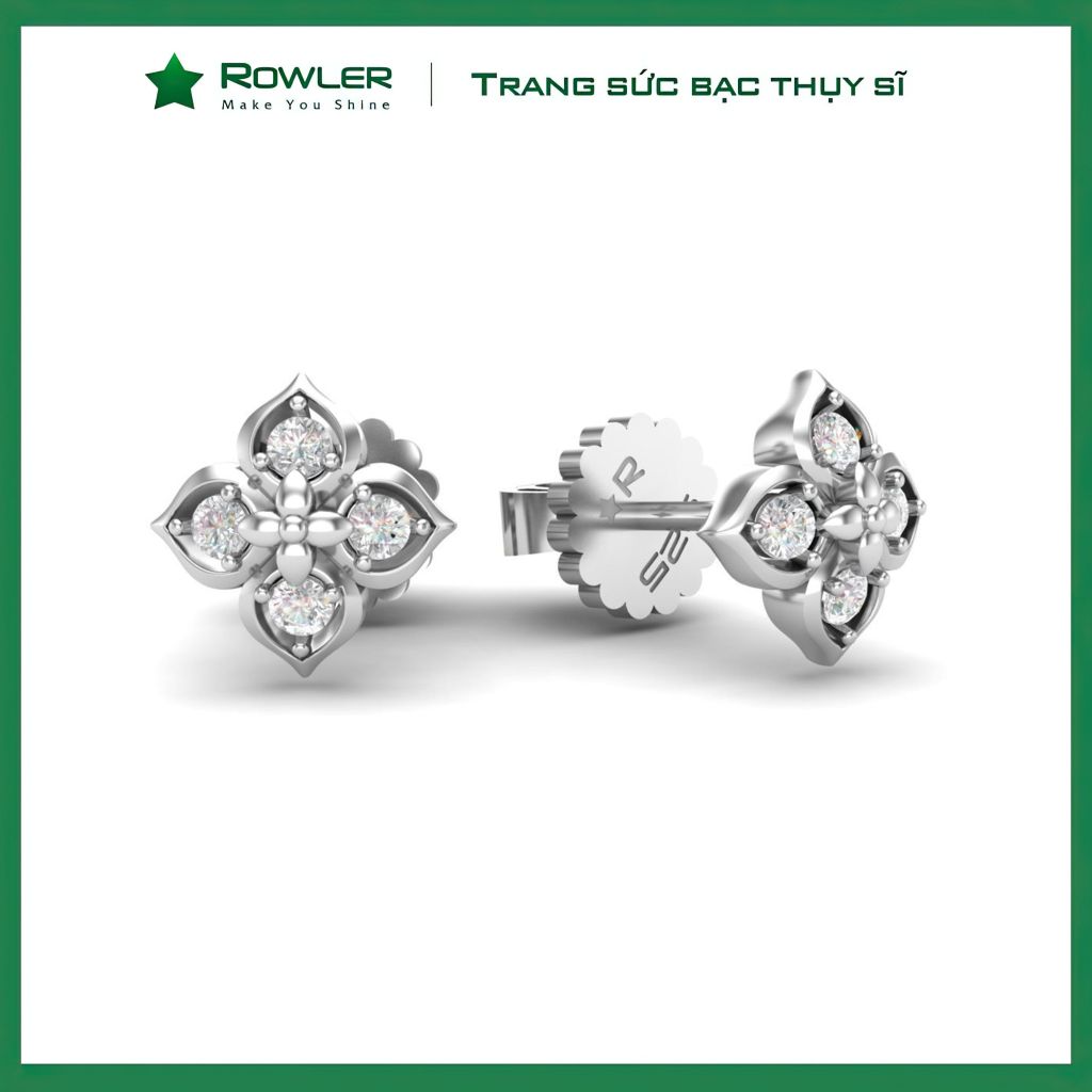 Bông tai nữ bạc Thụy Sỹ họa tiết hoa Lilac đính đá Moissanite 2.0ly ROWLER EH000916