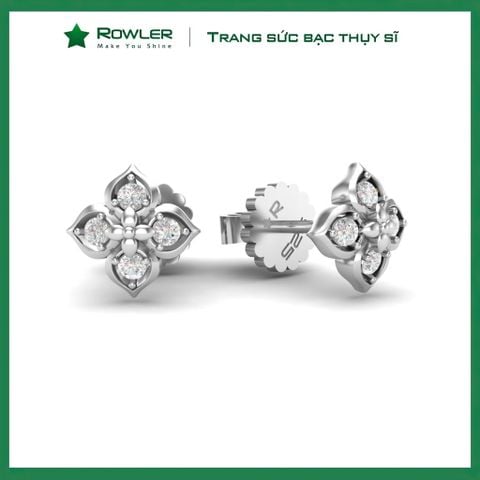 Bông tai nữ bạc Thụy Sỹ họa tiết hoa Lilac đính đá Moissanite 2.0ly ROWLER EH000916