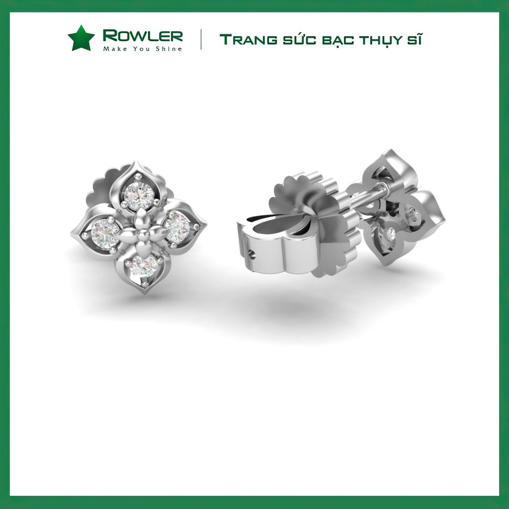 Bông tai nữ bạc Thụy Sỹ họa tiết hoa Lilac đính đá Moissanite 2.0ly ROWLER EH000916