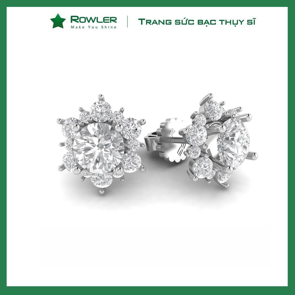 Bông tai nữ bạc Thụy Sĩ Royal đính đá Moissanite ROWLER EH000932