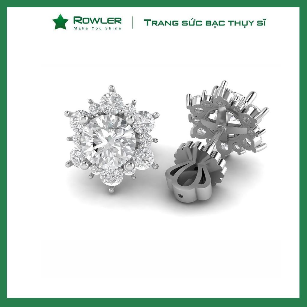 Bông tai nữ bạc Thụy Sĩ Royal đính đá Moissanite ROWLER EH000932