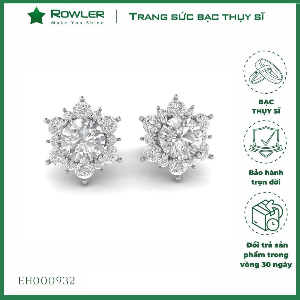Bông tai nữ bạc Thụy Sĩ Royal đính đá Moissanite ROWLER EH000932