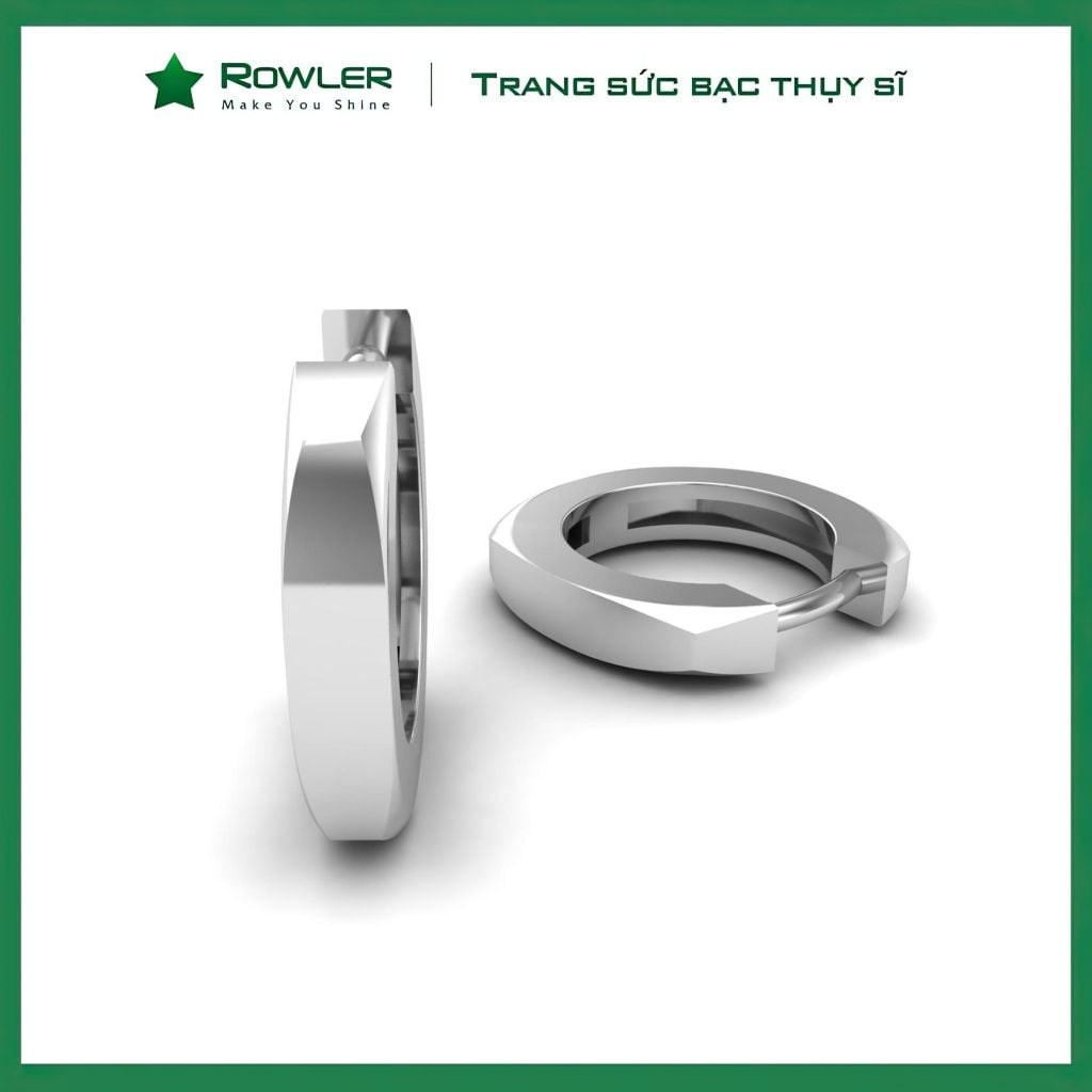 Bông tai bạc Thụy Sĩ khoen tròn giác cạnh khóa bật ROWLER EH000940
