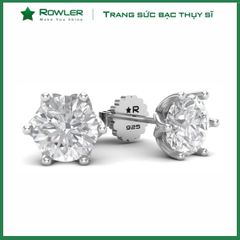 Bông tai bạc nữ Thụy Sĩ 6 chấu đính đá Moissanite 5.0 ly ROWLER EH100850