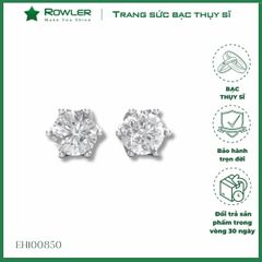 Bông tai bạc nữ Thụy Sĩ 6 chấu đính đá Moissanite 5.0 ly ROWLER EH100850