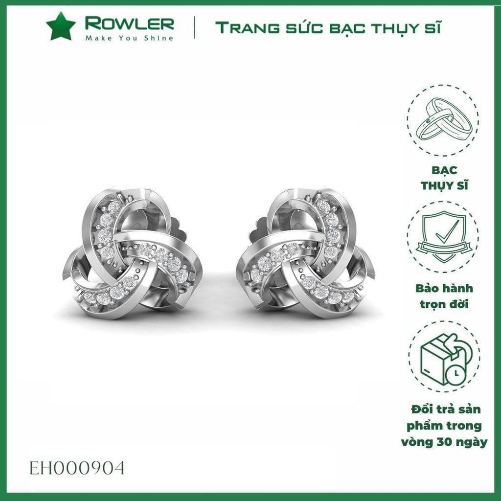 Bông tai bạc nữ đai xoắn Thụy Sĩ đính đá Moissanite ROWLER EH000904