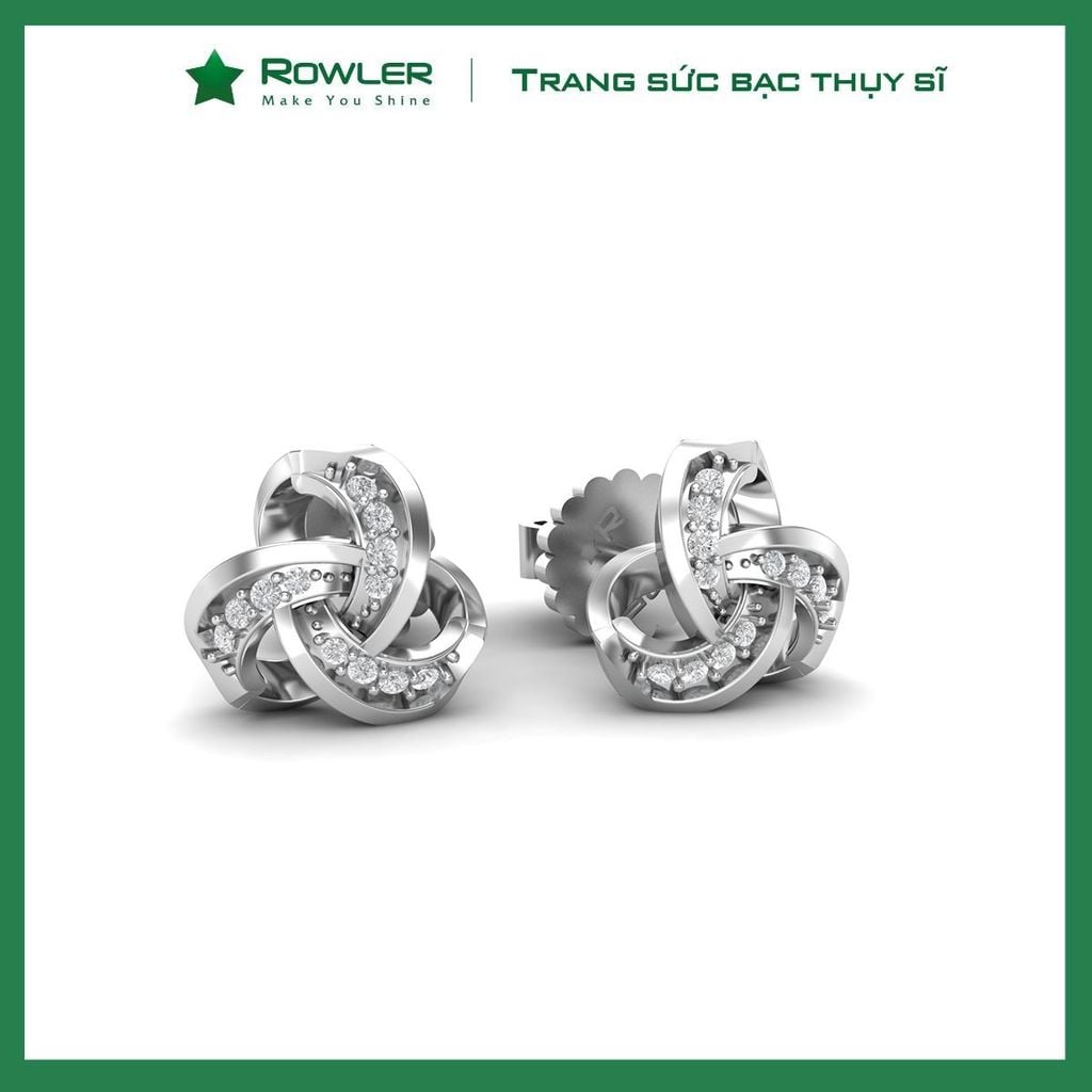 Bông tai bạc nữ đai xoắn Thụy Sĩ đính đá Moissanite ROWLER EH000904