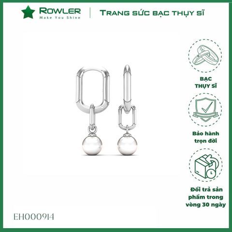 Bông tai nữ bạc Thụy Sĩ đính Ngọc trai 6.0ly ROWLER EH000914