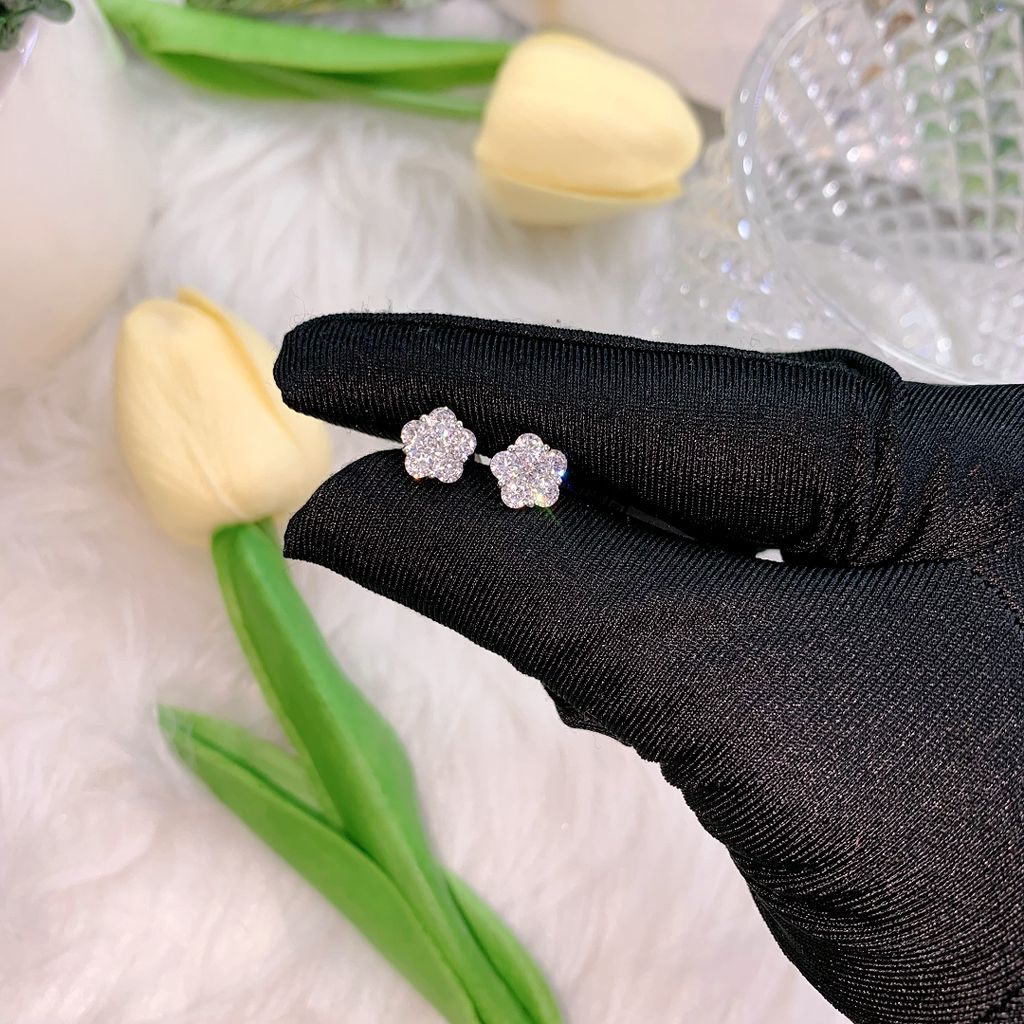 Bông tai nữ bạc 925 hoa mai đính đá Cubic Zirconia 5A ROWLER EA000337