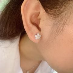 Bông tai bạc nữ 925 hình hoa cúc đính đá Cubic Zirconia ROWLER EA000584