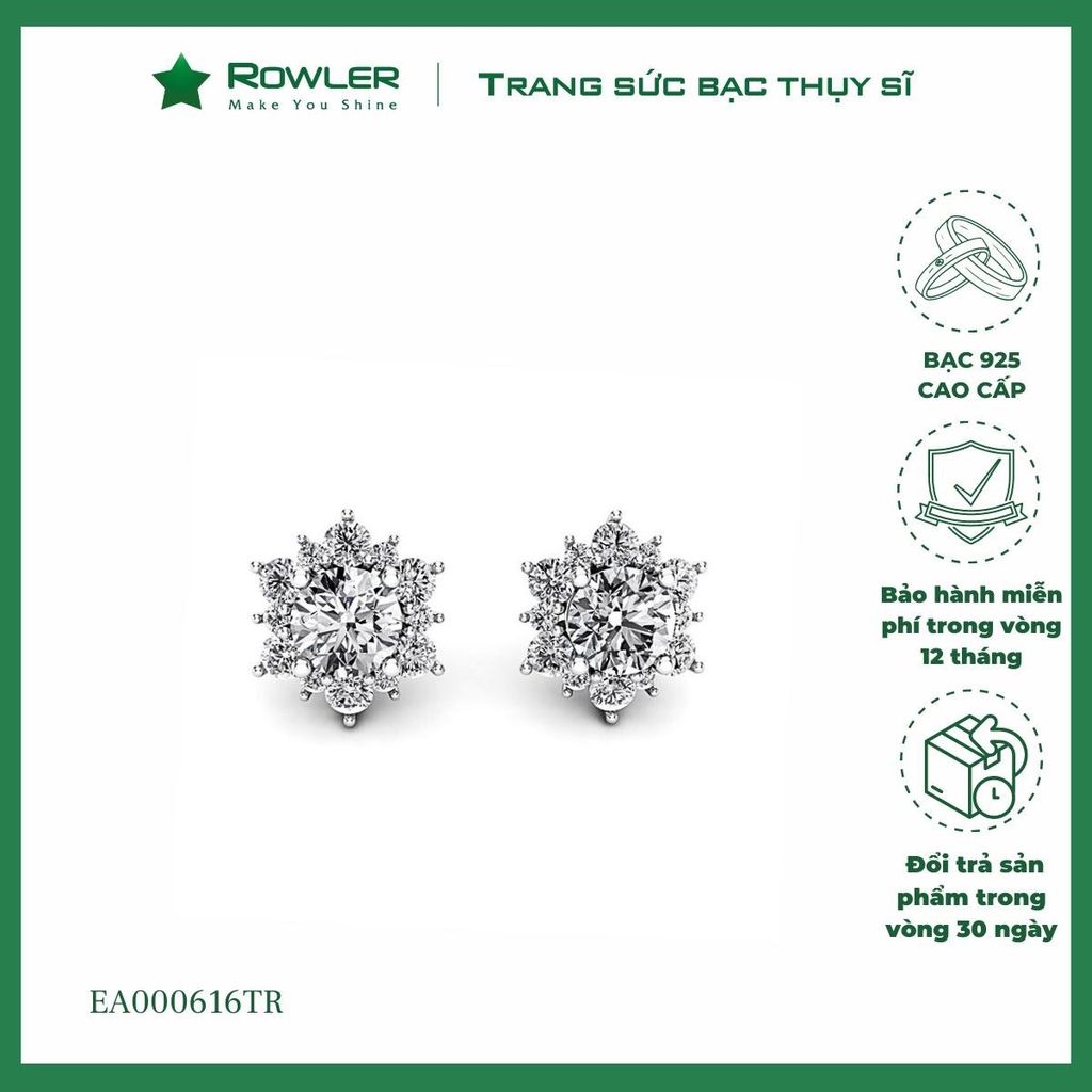 Bông tai hoa kết tầng bạc 925 đính đá Cubic Zirconia 5A 6.0ly ROWLER EA000616