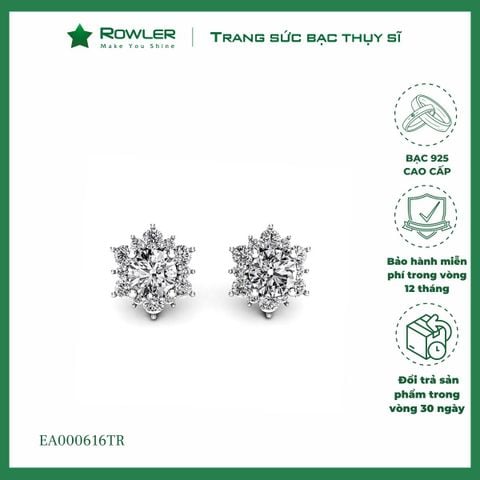 Bông tai hoa kết tầng bạc 925 đính đá Cubic Zirconia 5A 6.0ly ROWLER EA000616