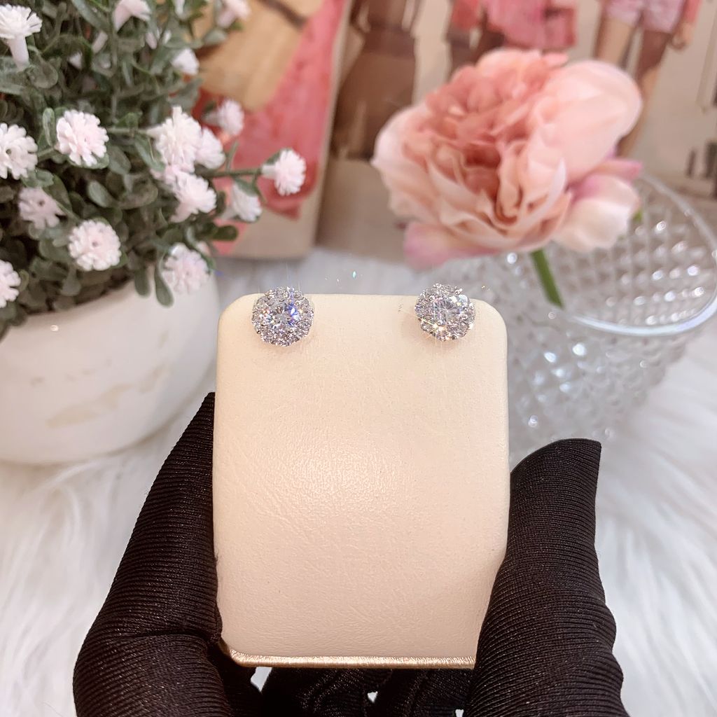 Bông tai nữ bạc Thụy Sĩ bông hoa đính đá Moissanite ROWLER EH000630
