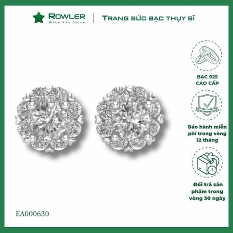 Bông tai bạc 925 bông hoa đính đá Cubic Zirconia 5A ROWLER EA000630