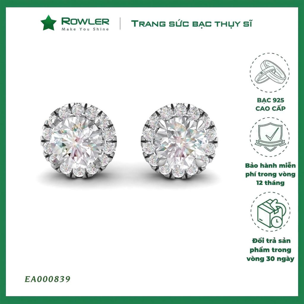 Bông tai HALO bạc 925 đính đá Cubic Zirconia 5A ROWLER EA000839