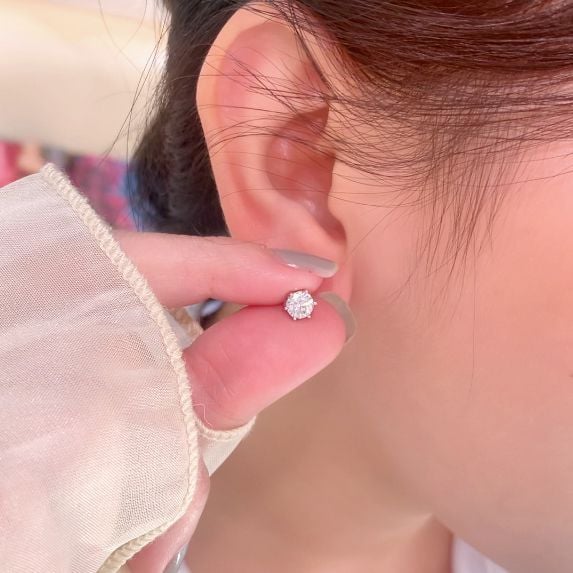 Bông tai nữ bạc 925 6 chấu đính đá Cubic Zirconia 7.0ly ROWLER EA000925