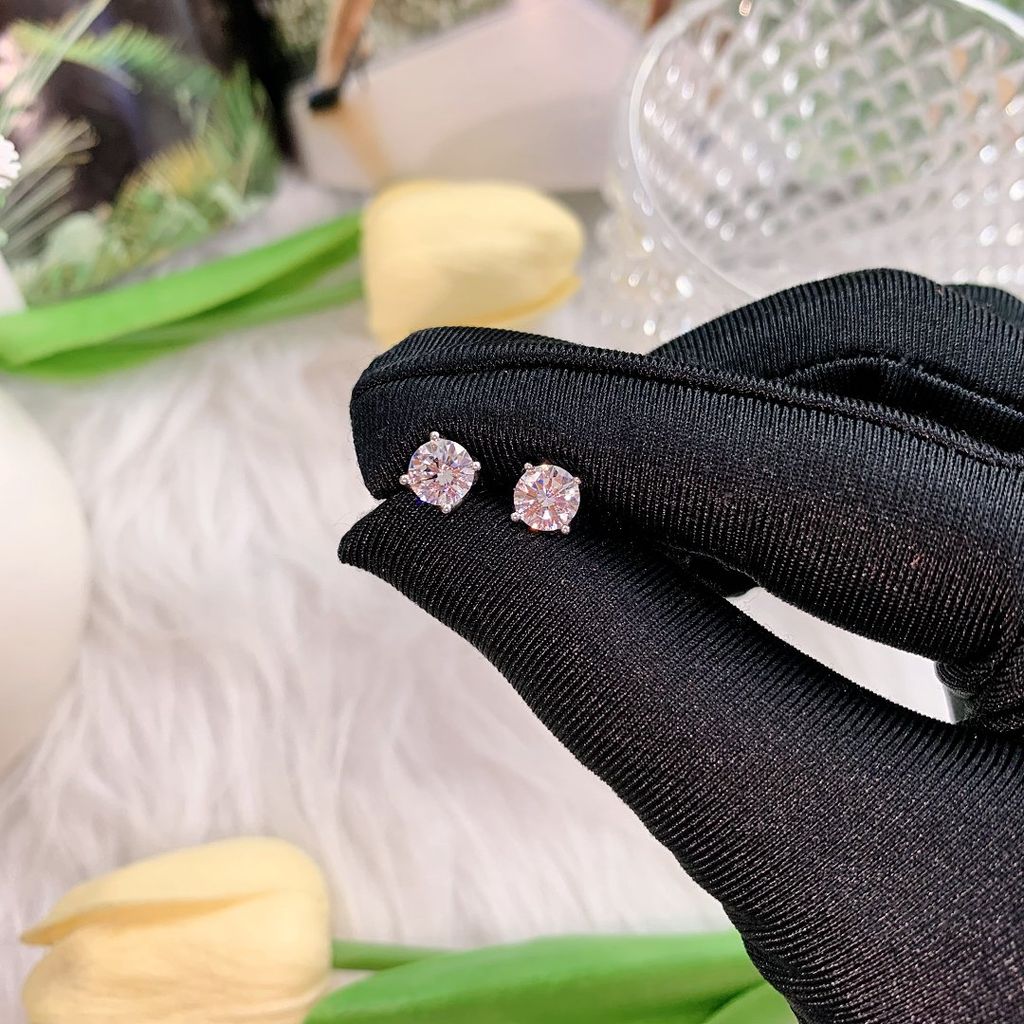 Bông tai bạc 925 4 chấu đính đá Cubic Zirconia 6.0ly ROWLER EA000926