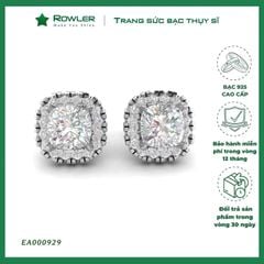 Bông tai bạc 925 đính đá Cubic Zirconia 5A vuông cushion cut 6.5ly ROWLER EA000929